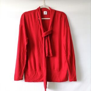CAbi 3804 Tess Tee Firebrick Women Red Tie Bow Neck Pullover Blouse Top Size M